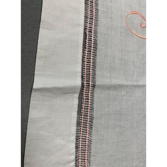 Vintage White Linen Hand Towel with Pink Embroidered Initial Monogram - Picture 5 of 8